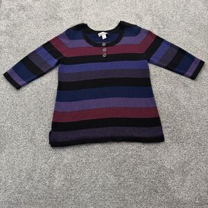 Christopher & Banks Sweater Women Large Henley Office Academia Stripes Retro 70s